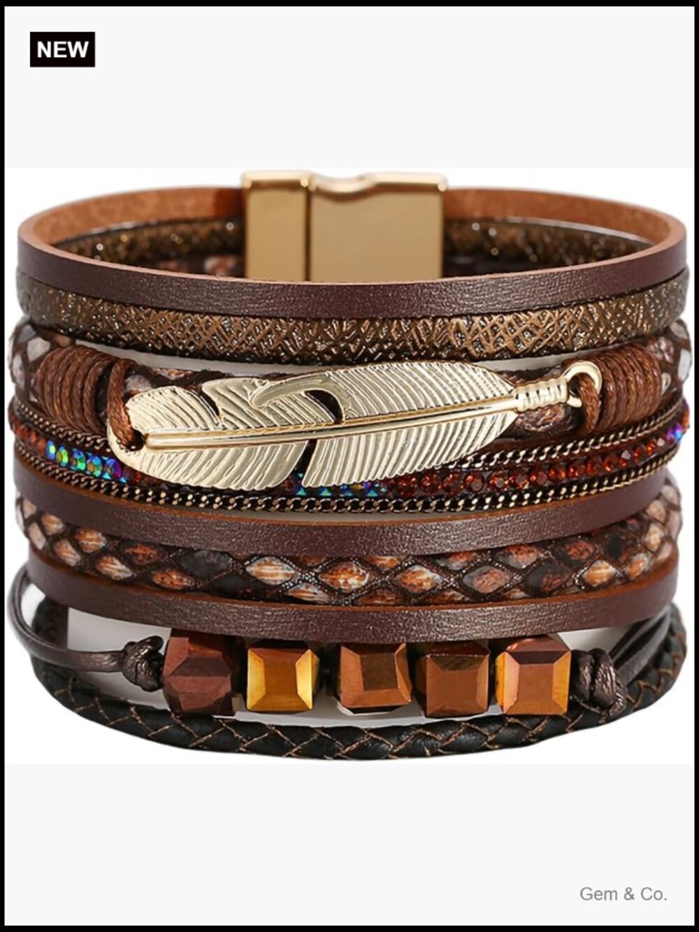Boho Leather Wrap Bracelet for Women, Western Layer Cuff, Stackable, Easy-On